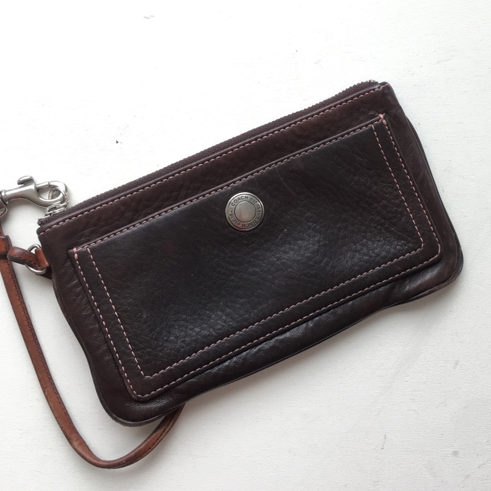 Coach brown leather wristlet